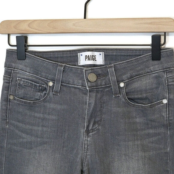 Paige Verdugo Ankle Gray Skinny Jean Mid Rise Distressed Knee Zip Ankle Denim 26 - Picture 3 of 12